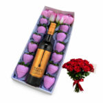 Chocolate Dipped Strawberry, Wine, 10 Roses & A Card - Image 2