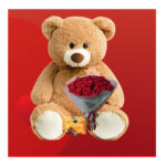 Large Teddy Bear, Premium Rose Bouquet, Chocolates and Card