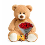 Large Teddy Bear, Premium Rose Bouquet, Chocolates and Card - Image 2
