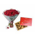 Premium Rose Bouquet + Pralines Boxed Chocolates & Card