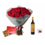 Premium Rose Bouquet, Rosso Nobile Wine, Boxed Chocolates & Card - Image 2