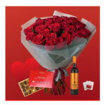 Premium Rose Bouquet, Rosso Nobile Wine, Boxed Chocolates & Card