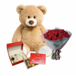 Premium Rose Bouquet, Teddy Bear, Jewelry and Chocolate Box + Card - Image 2