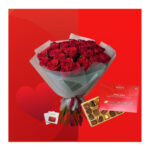Premium Rose Bouquet + Pralines Boxed Chocolates & Card - Image 3