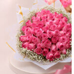 Fresh Pink Rose Bouquet with Delicate Baby's Breath