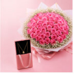 Pink Rose Bouquet & Necklace Gift Set