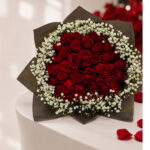 Fresh Red Rose Bouquet with Delicate Baby's Breath